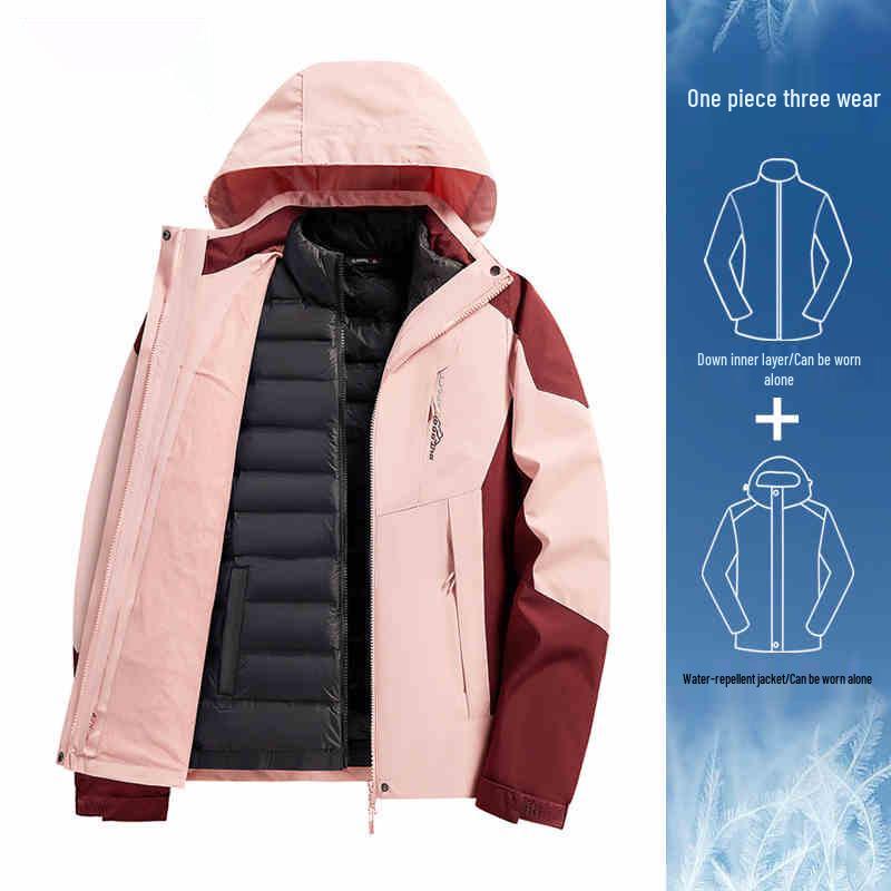 Women's Camel HJCAMEL 3-in-1 Windproof Down Jacket - Thick Winter Mountaineering Suit & Windbreaker Coat