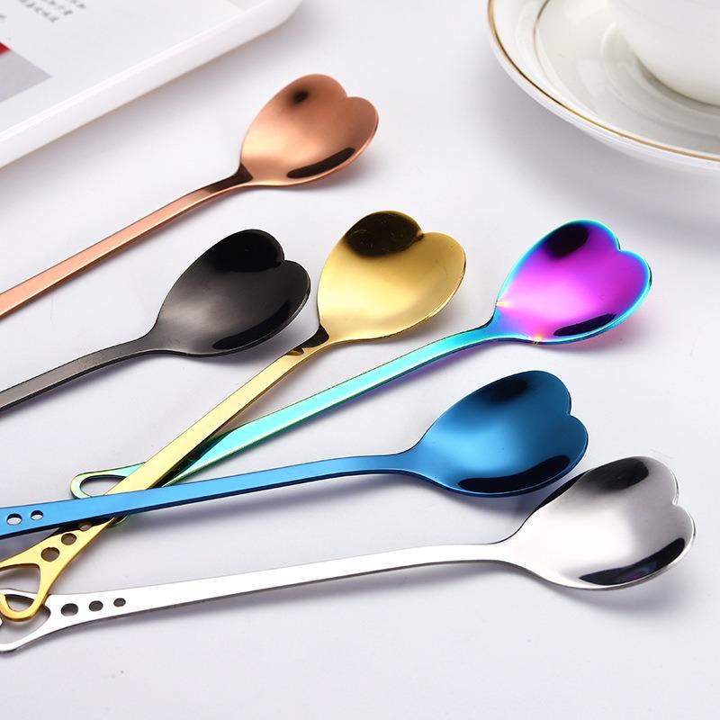 Heart-shaped Coffee Spoon Stainless Steel Creative Porous Heart Stirring Spoon Dessert Snack Scoop Ice Cream Milk Tableware