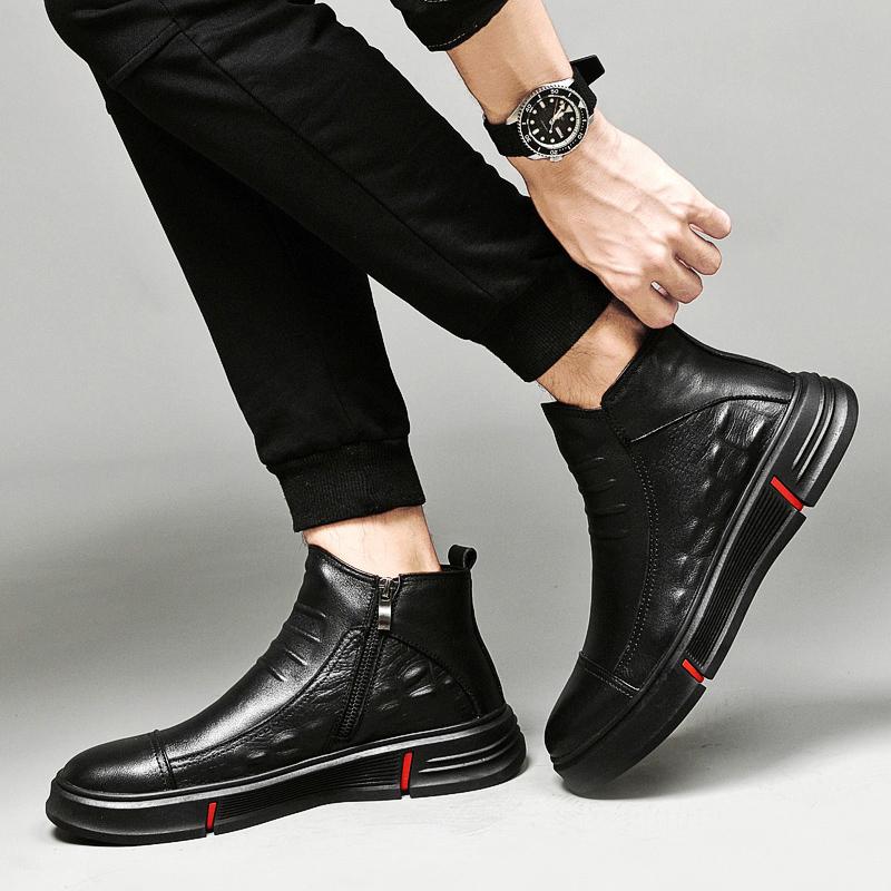 Men Boots 2024 Men Business Ankle Boots High Quality Men Winter Snow Boots Genuine Leather Mens Slip On Low Top Motorcycle Boots