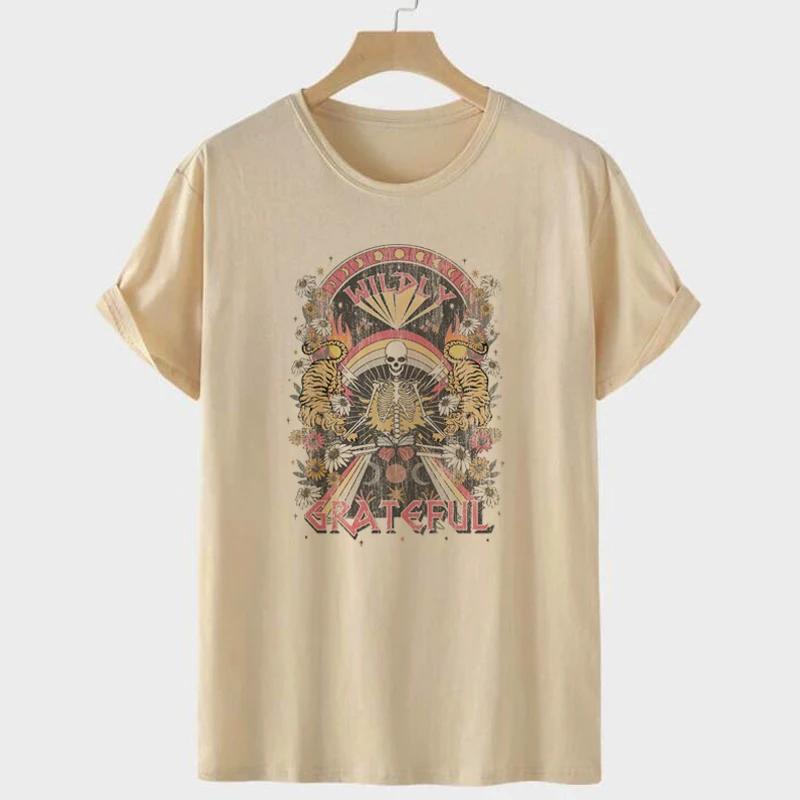 

Skeleton Floral Print TShirt Retro Hippie Boho Graphic Tees Tops Vintage Grunge Aesthetic Women TShirts Retro Female Clothing 2XL