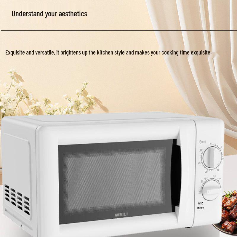 20L Classic Microwave Oven with Double Knob, Turntable, and Easy-Clean Golden Cavity - Model MX80-L.