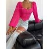 Women Off Shoulder Corset Top Long Sheer Mesh Sleeve Zip Front Blouse