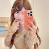 Korean Autumn/Winter Plaid Case for iPhone 17 Pro Max - Brown & Orange for Women