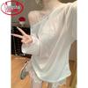 Langsha Women's Long-Sleeve Lace Bow Off-Shoulder T-Shirt