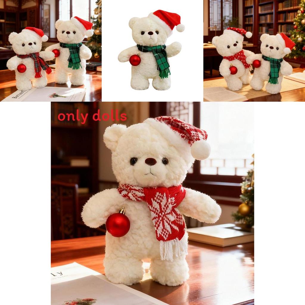 Plush Bear Toy With Scarf And Hat Decor For Kids Christmas Gift And Birthday Present