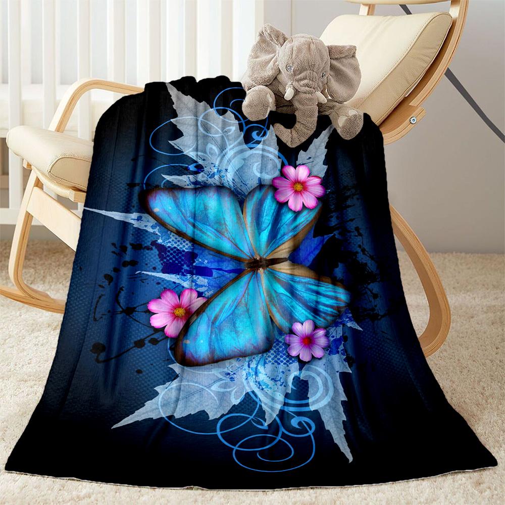 1pc Colorful Butterflies Flowers Blanket Soft and Warm for Sofa Office Camping Travel Livingroom Great Gift for Friends and Family Comfortable