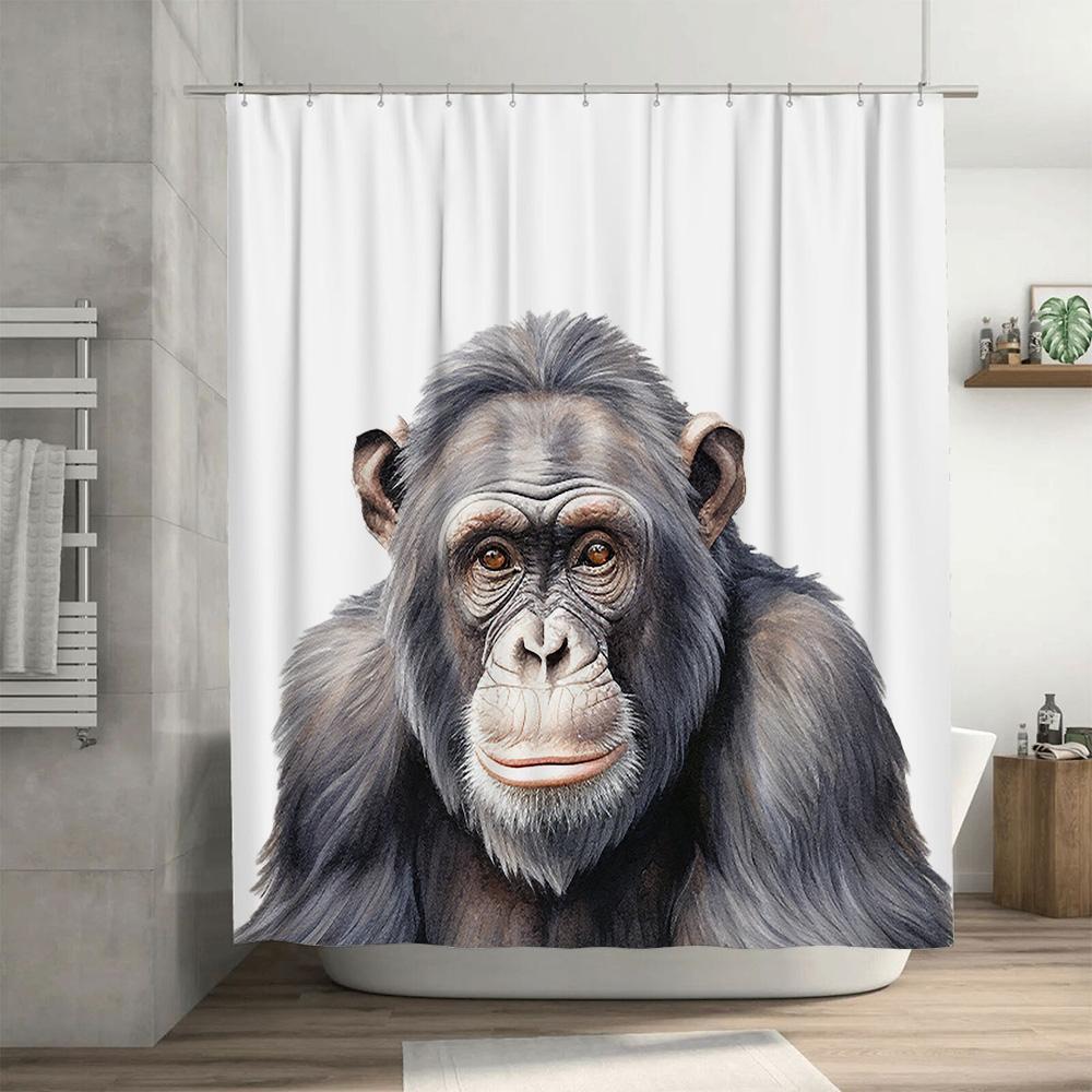 Chic Bathroom Decor: Super Realistic Monkey Print Shower Curtain for Home Bathrooms White Background Design with Cartoon Animal