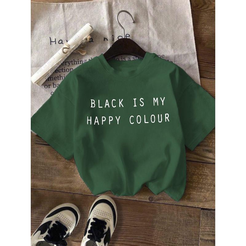 Letter Print T-shirt, Short Sleeve Crew Neck Casual Top for Summer & Spring, Women's Clothing