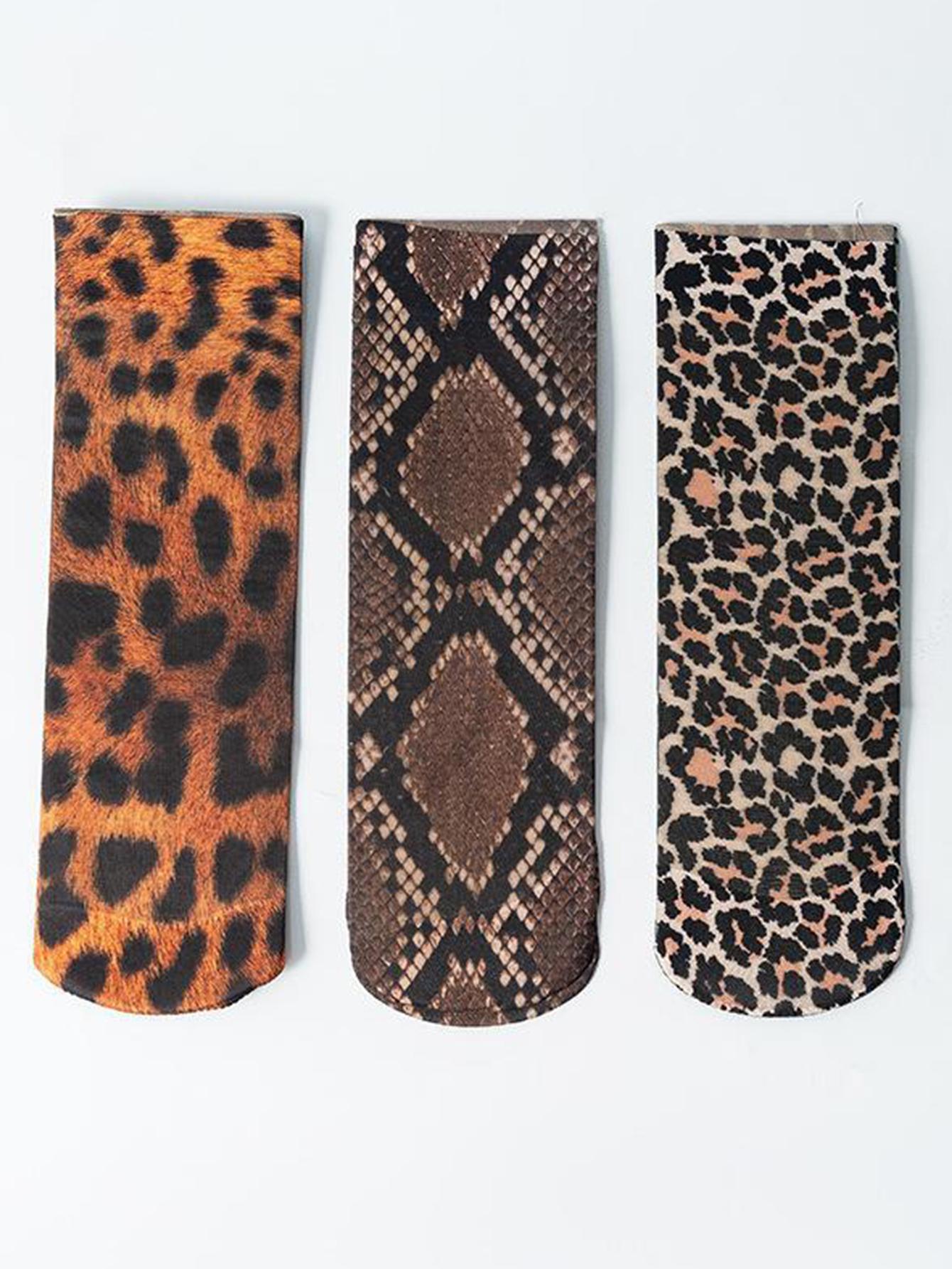 3 Paar Leomuster Großer Blumendruck Kurze Socken Sommer Einzelne Schuhe Strümpfe Hohe Elastizität Bequem Atmungsaktiv Lässig Skateboard black