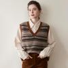 Women's Retro Color Block Cashmere Vest - 2025 Spring/Autumn V-Neck Sleeveless Knit Pullover