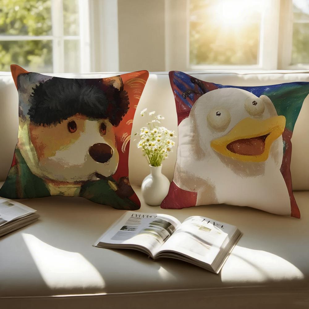 Cartoon Cute Character P-Party Animals Cushion Cover Pillowcase Short Plush Invisible Zipper Room Sofa Cushion Cover