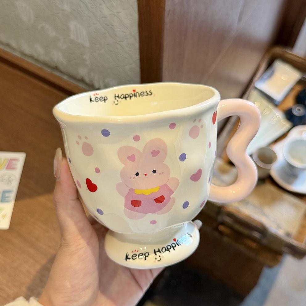 Mugg av hög kvalitet med lock och sked, söt kanin keramikmugg, par vattenkopp, praktisk födelsedagspresent till flickor