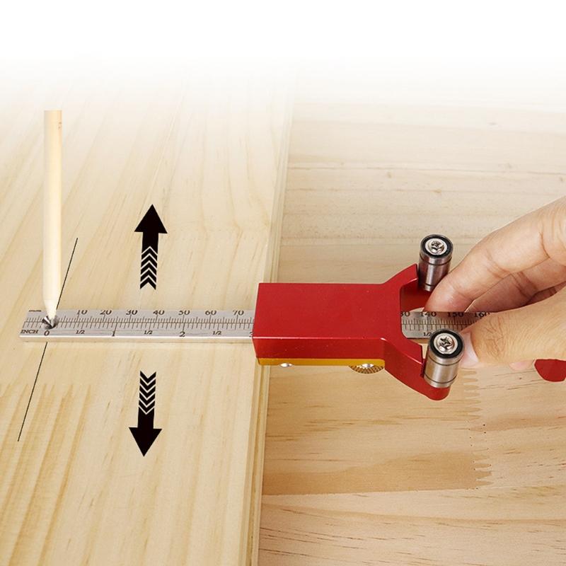 0-200mm Holzritzer mit Laserskala Metrisch/Zoll Anreißwerkzeuge Aluminiumlegierung Zeichenwerkzeug Holzbearbeitung DIY Werkzeug 3 in 1