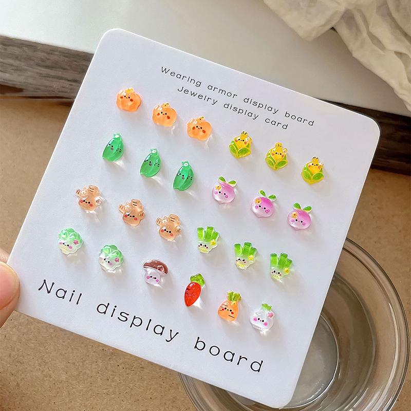 20Pcs Ice-Transparent Vegetable Nail Art Accessories Cute Mini Nail Charms Cabbage Corn Resin Nail Rhinestones Cartoon Decor