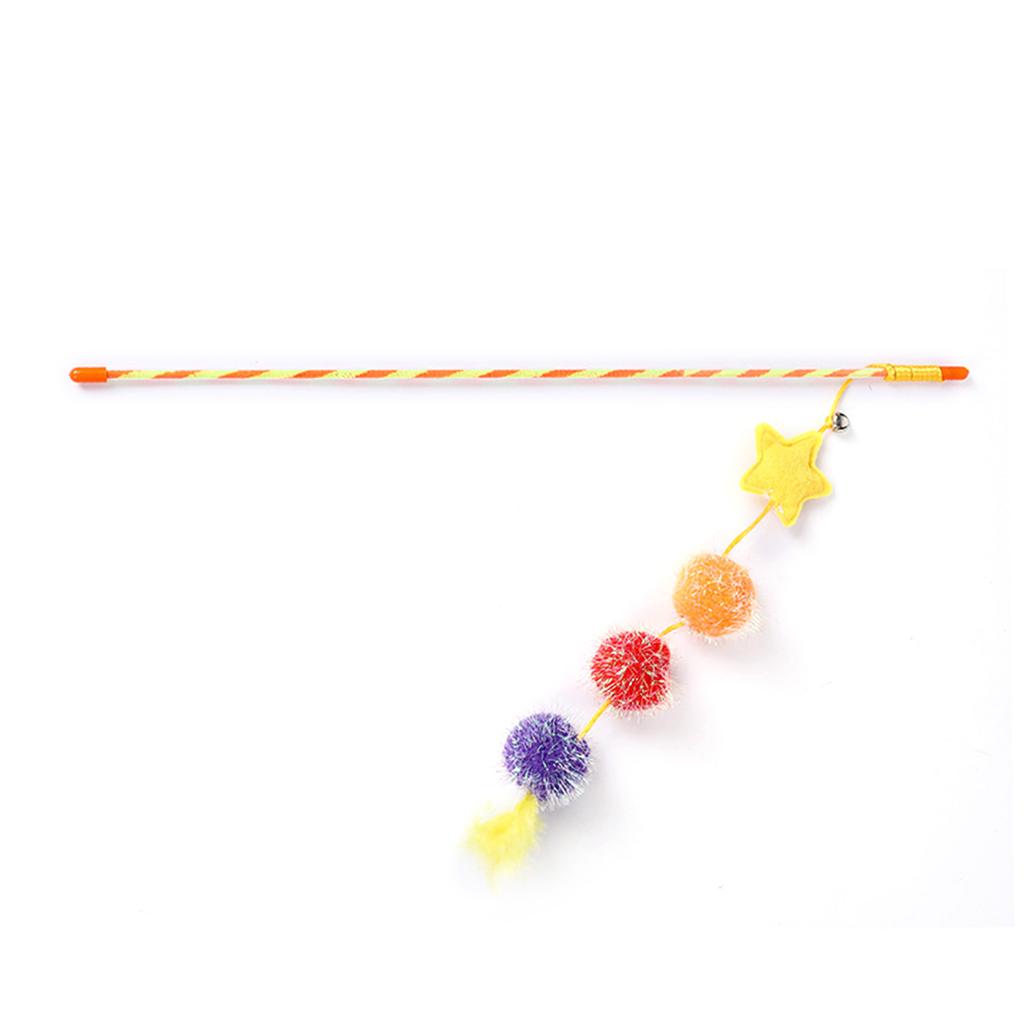 Felt Star Feather Teaser Stick Colorful Soft Hairball Star Cat Teaser Stick for Home Yellow