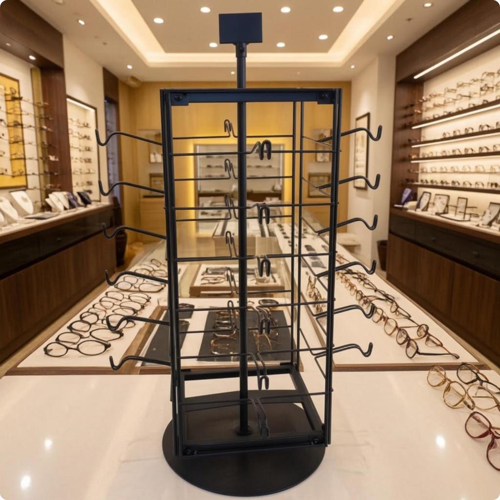 Powder-Coated Rotating Eyeglass Display Rack Compact Easy
