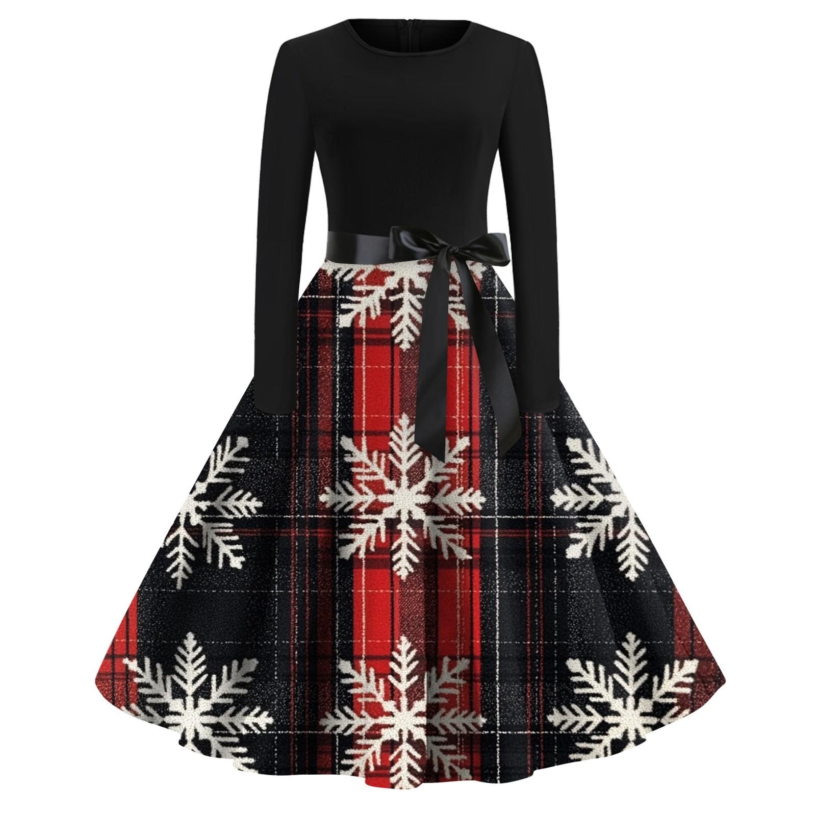 

Женская мода с круглым вырезом, повседневные тонкие рождественские платья с длинным рукавом и принтом XL арбуз красный