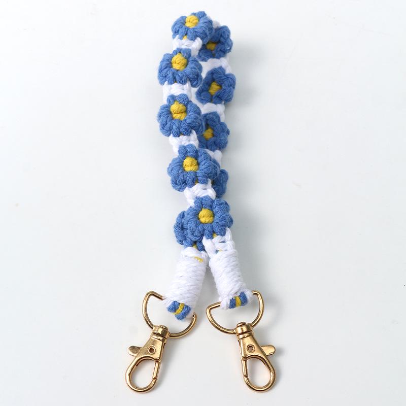 Handwoven Bohemian Daisy Flower Keychain Wrist Rope & Bag Pendant.
