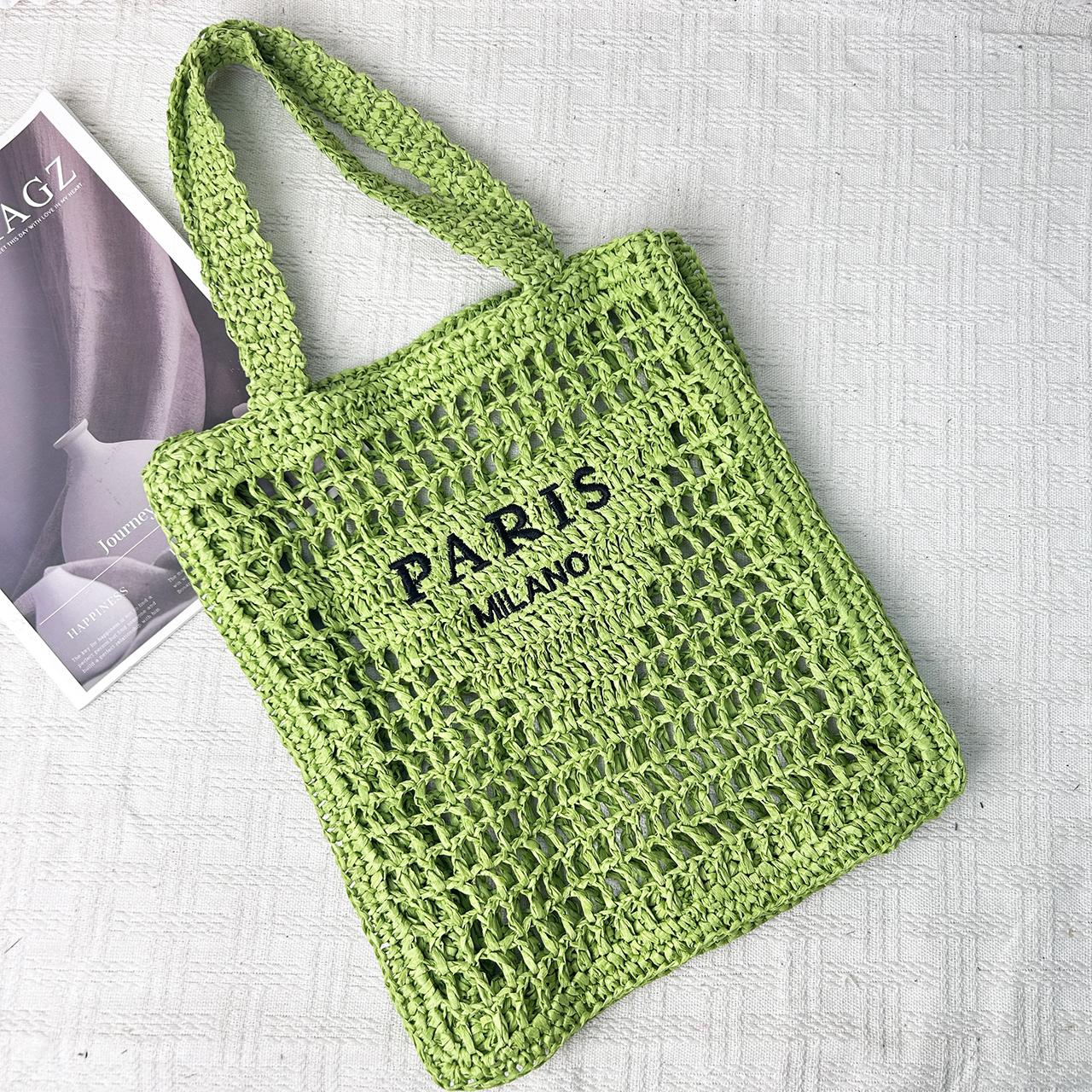 Summer Beach Fashion Hollow Straw Women s Shoulder Bag Designer Letter Woven Women s Handbag Casual Handmade Handbag 36x31cm зелёный