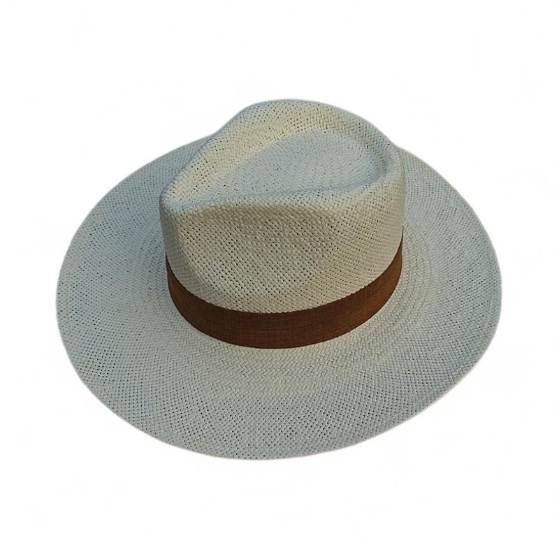 Französischer Retro Weiß Gewebter Panama Jazz Zylinderhut Für Männer Und Frauen Sommer Sonnenschutz Sonnenschirm Urlaub Breitkrempiger Strohhut