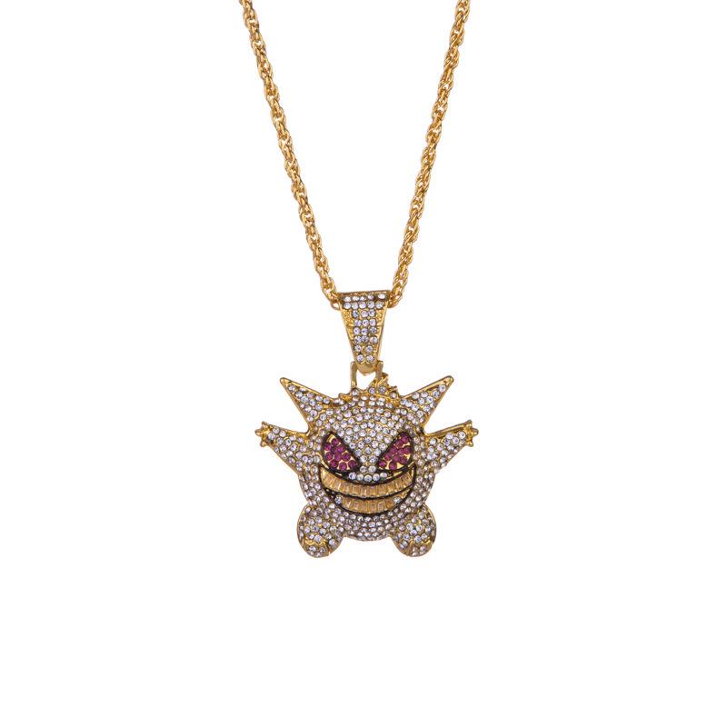 European & American Cartoon Anime Gengar Pendant Little Monster Rhinestone Hip Hop Necklace