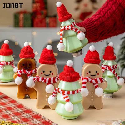 10PCS Christmas Decoration Plastic Water Bottle Gingerbread Man Snowman Portable Clear Milk Tea Cup Sealed Beverage Juice Bottle