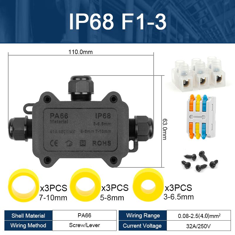 2/3/4 Way Outdoor Waterproof Junction Box IP68 Electrical Cable Electronic Wire Connectors External Electrical Junction Box 32A