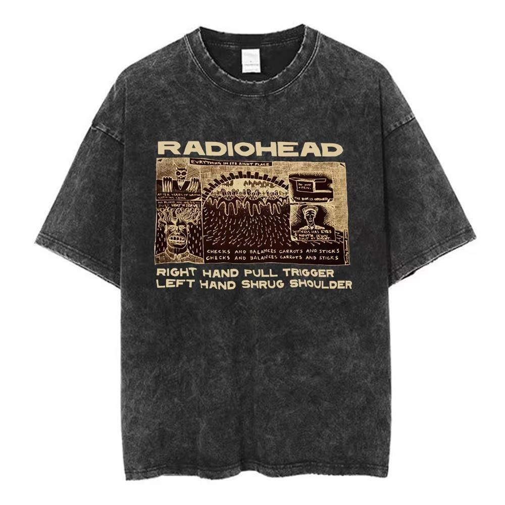 Radiohead Rock Band OK Computer Vintage Spierane Koszulki Męskie Damskie Moda Hip Hop Koszulka Bawełniana Casual Koszulki Streetwear