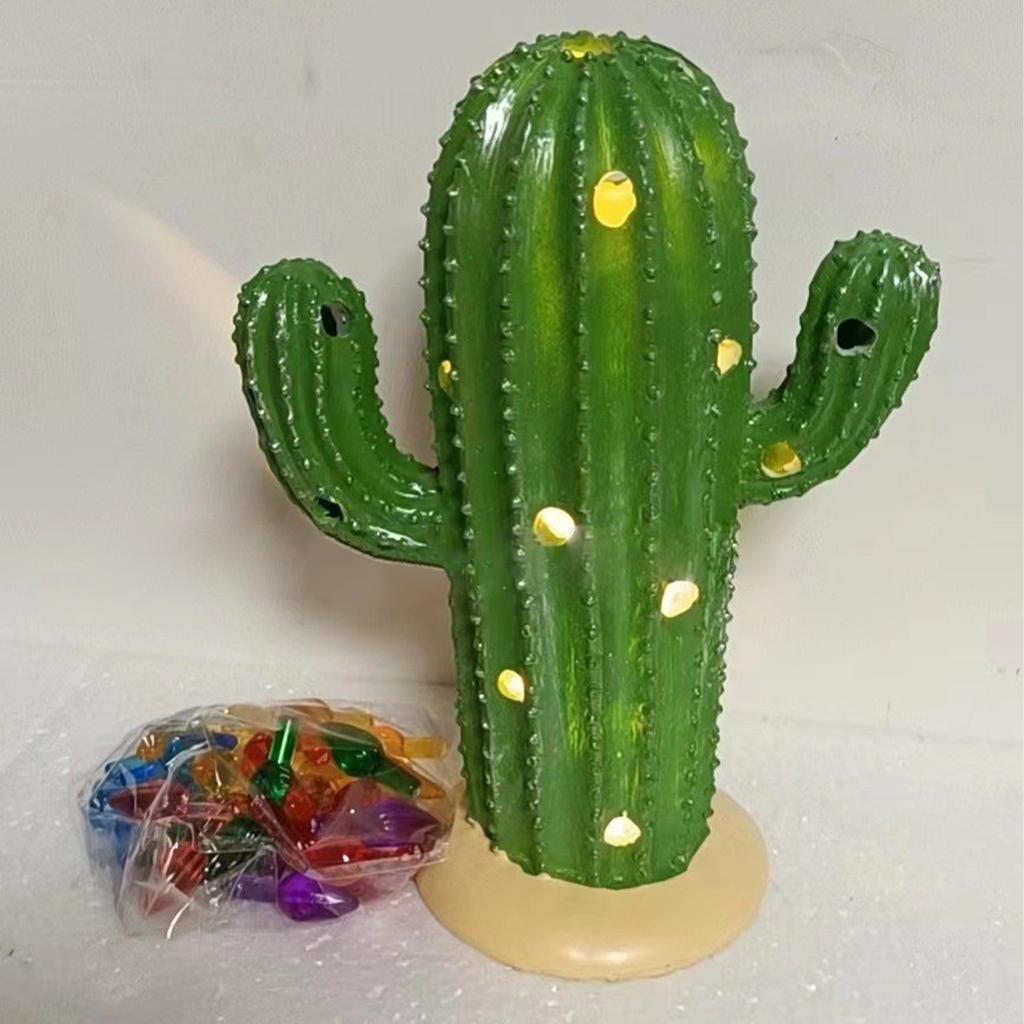 Weihnachtskaktus aus Kunstharz mit Lichtern Vintage Nostalgischer Weihnachtskaktus Tischdekoration Weihnachten