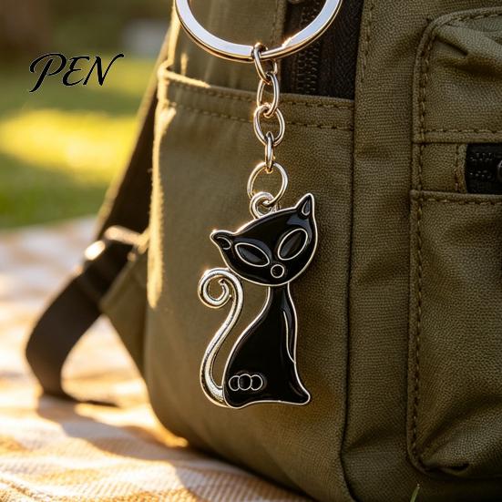 Lightweight Key Ring 2Pcs Black White Cat Keychain for Backpacks, Oil Dripping Enamel Kitten Ring, Metal Bag Schoolbag Charm Decoration Accessories