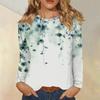 Dámská móda Květinový potisk Krk Dlouhý rukáv Pulovr Top