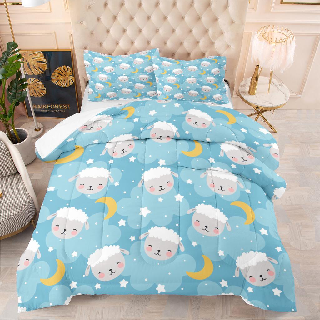 Cute Cartoon Cat Home Bedroom Comforter Set - Digital Print, Down Alternative Fill, 3-piece Set