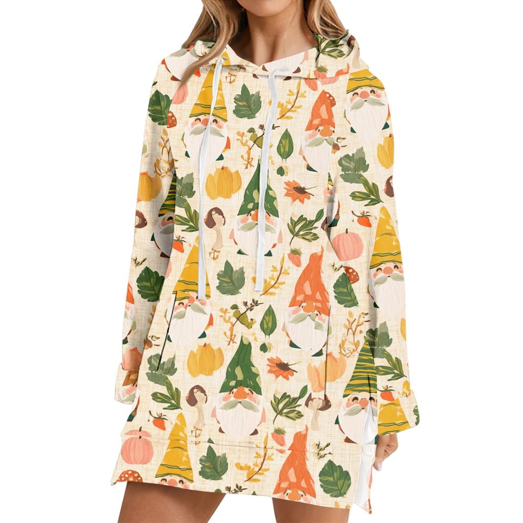 Women's Christmas Print Long Sleeve Hooded Sweatshirt with Festive Holiday Design