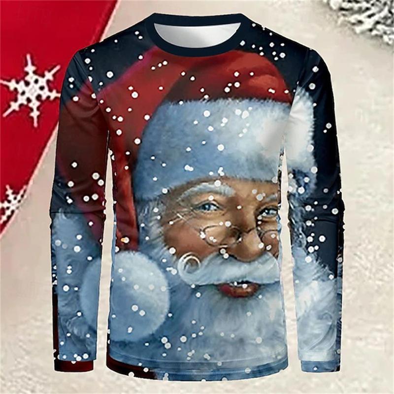 Christmas T Shirt Santa Claus Gtraphic Casual Men 3D Printed T Shirt Sports Outdoor Holiday Out Autumn Long Sleeve O Neck Shirt