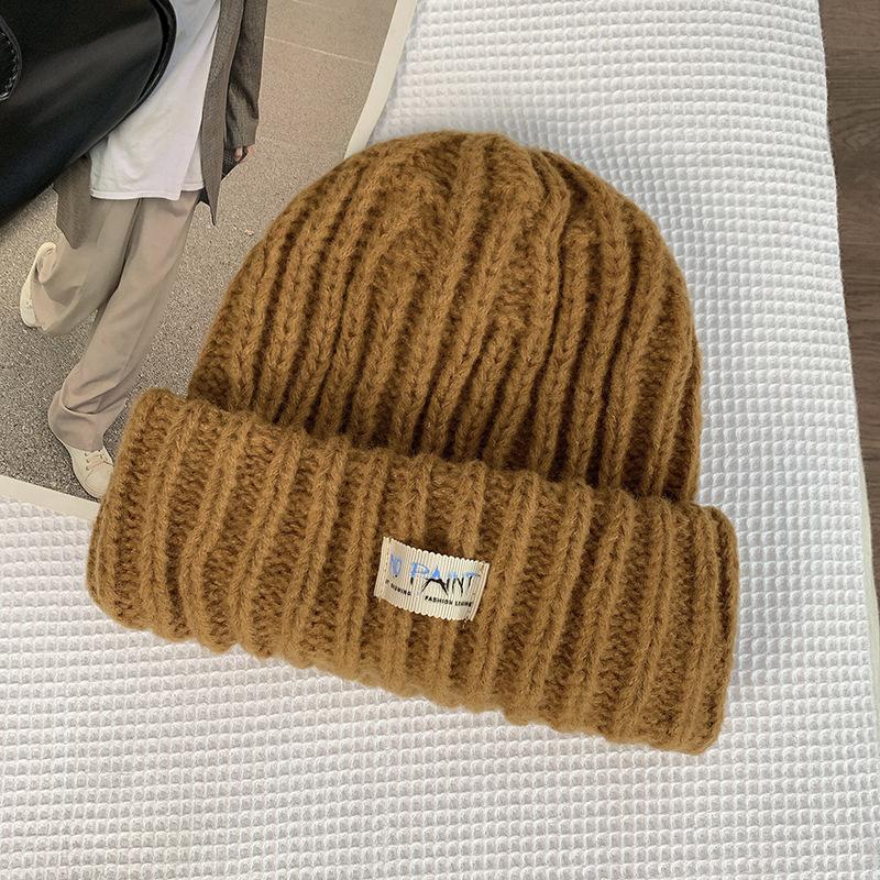 Japanese Big Head Circumference Loose Round Face Suitable for Women's Warm Head Hat Showing Face Small Knit Hat