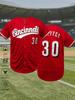 KTYSDEMen's #30 Red Baseball Jersey Cincinnati Letter Loose V-Neck Short Sleeve Button Cardigan Sports Top Suitable for Baseball Golf Training Unisex