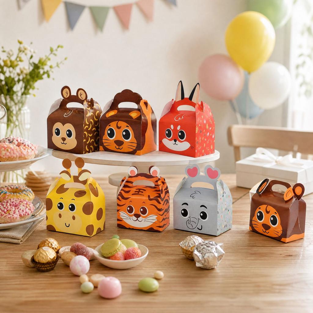 12 Pack Farm Animal Party Boxes with Handles, Candy Gift Boxes for Kids Birthday and Christmas Party Favors