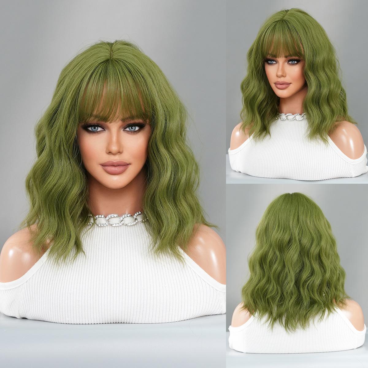 

Градиентный золотой волнистый парик до плеч для женщин - Полная челка, укорененные волосы, полная шапочка, быстрая смена имиджа для укладки 45cm 17.71 inch зелёный