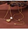 French Retro Heart Teardrop Glass Pendant Gold-Plated Necklace
