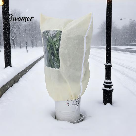 Winter Garden Plant Shield Cover, Drawstring Freeze Protection Bag with Window, Non-woven Outdoor Fruit Tree Fabric Frost Blanket for Potted