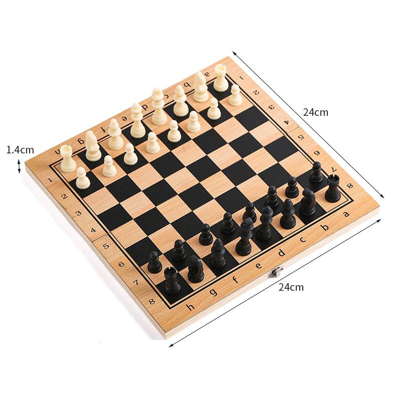 1 Set Children'S Puzzle Toys 3 In 1 Chess Board Folding Wooden Portable Chess Game Board For Adults