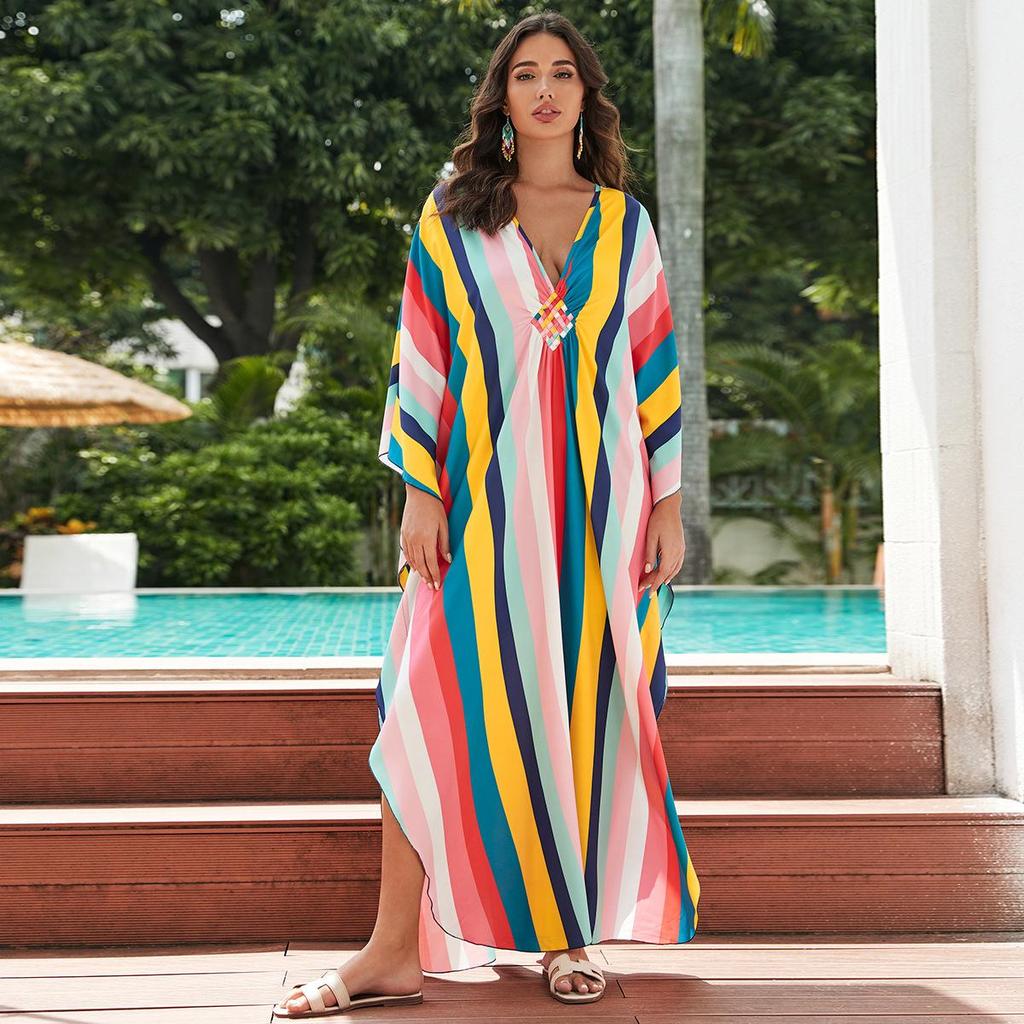 Beach Kaftans for Women Printed Maxi Dresses Cover Ups for Swimwear Summer Vacation Bathing Suits Factory Supply