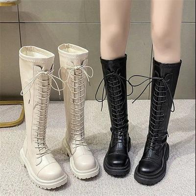 2025 New Women's Boots Autumn and Winter British Platform Lace-up Boots Women's Round Head Fashion Small Tall Boots Tide