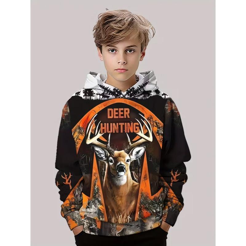 Felpe da Caccia al Cervo per Ragazzi Animali Mimetismo Outdoor Stampa Completa 3D Primavera Autunno Vestiti per Bambini Semplice Casual Felpa Top