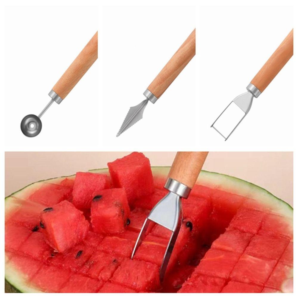 

Wooden Handle Melon Baller Stainless Steel Slicer Tools Non-slip Watermelon Scoop DIY