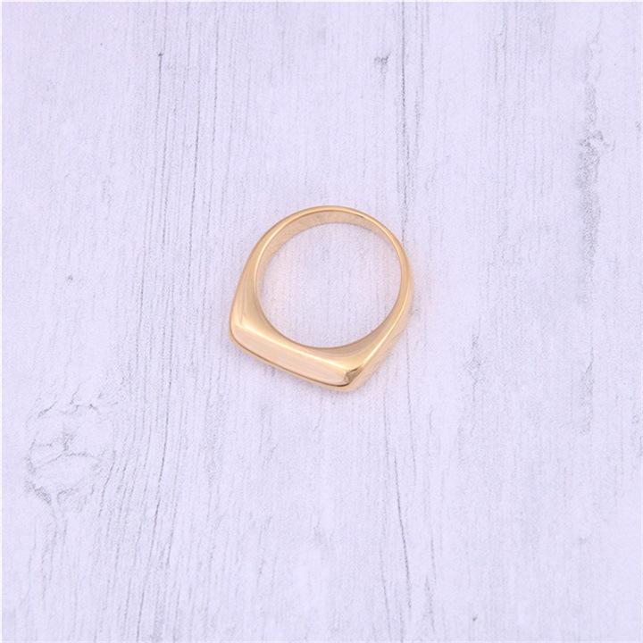 eManco 18K Gold Stainless Steel Ring - Smooth Punk Hip Hop Style for Men & Women