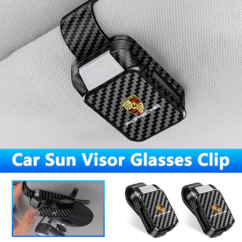 Auto Kohlefaser Sonnenblende Brillenclip Sonnenbrillenhalter für Porsche Panamera Cayenne Taycan 911 718 Macan Carrera-GT 928 944