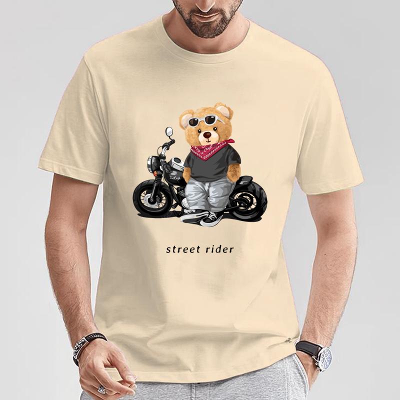 Motorcycle Lovers Street Teddy Knight Print TShirt Casual Short Sleeve Summer Clothing in 2026