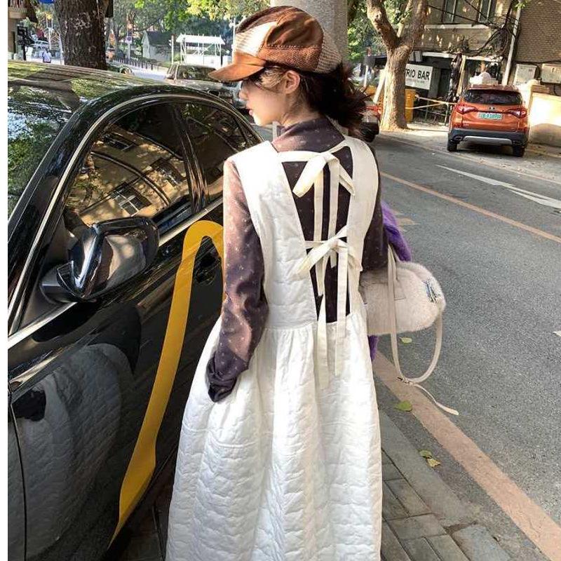 

Quilted Sleeveless Vest Dress - Women s Autumn/Winter Tie-up Long Skirt M (100-120 jin)