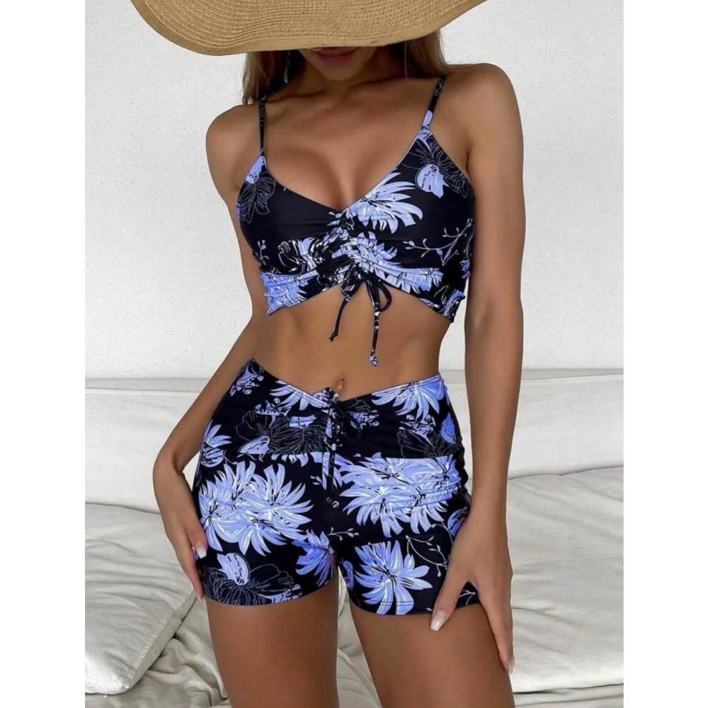 High Waist Bikini Swimsuit Women 2024 Push Up Bikini Floral Swimsuit Print Bikini Boxers Swimwear Swim Trunks Bathing Suit